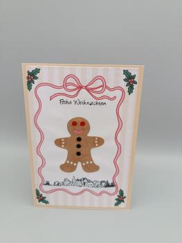 Frohe Weihnachten — Lebkuchenmann Grußkarte im Vintage-Stil